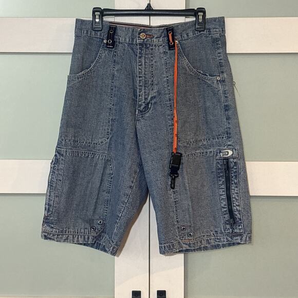Vtg Y2k Paco Jeans Denim Ripstop Shorts Sz 32 Wide Leg Baggy w/ Strap Hip Hop - Picture 1 of 7
